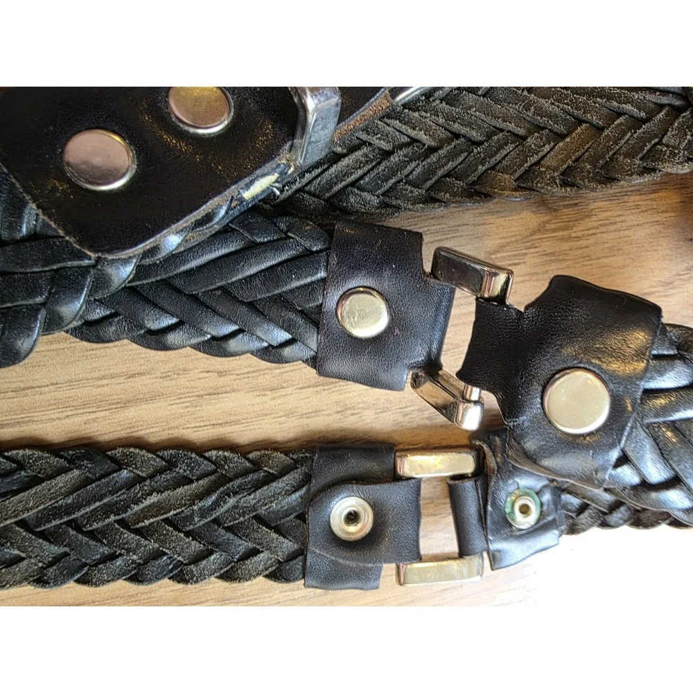 Braided Leather Western Belt Black And Silver 39